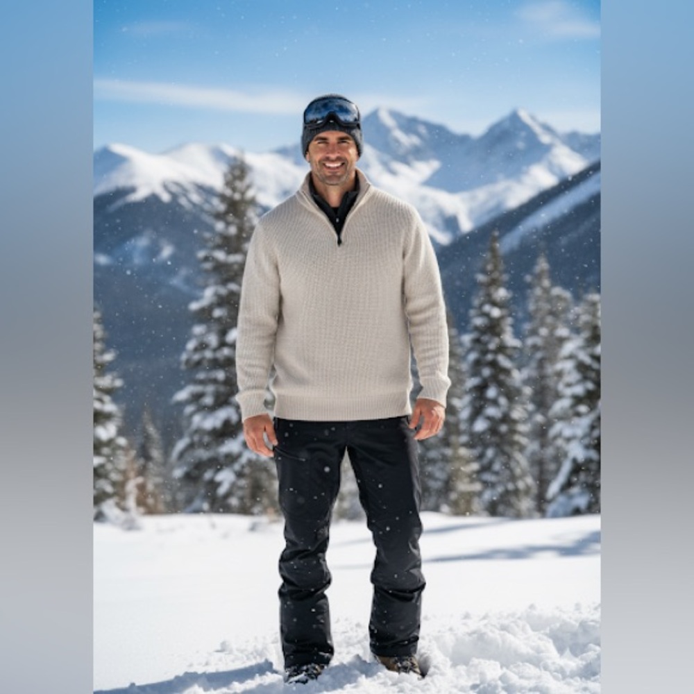 J. Crew Men's Beige Quarter Zip-Up 100% Cotton Sweater